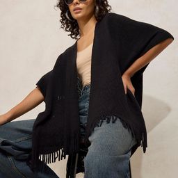 SHOWOFF Women Solid Textured Fringed Hem Poncho-picture-11