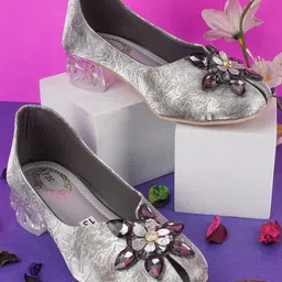 BAESD Girls Textured Party Block Mules-49