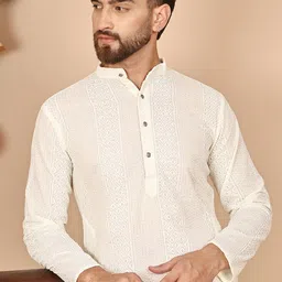 Anouk Men Geometric Embroidered Chikankari Kurta-image-22