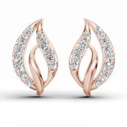 Wondr Diamonds 14K Rose Gold Elegant Leaf Diamond Stud Earrings-image-23