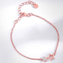 GIVA Kid's 925 Silver Rose Gold-Plated Zircons Studded Shining Star Anklets-4
