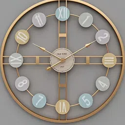 Nutts Copper-Toned & Blue Round Shaped Analogue Contemporary Wall Clock-image-95