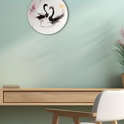 THE QUIRKY HOME White & Black Printed A Swan Love Story Decorative Ceramic Wall Plate-41
