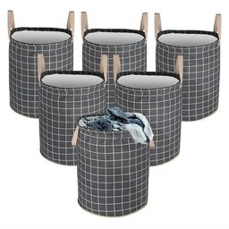 Kuber Industries Grey & White 6 Pieces Checked Cotton Laundry Bag With Handles 60 L Each-10