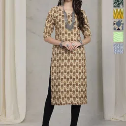 7Threads Women Ethnic Motifs Printed Mirror Work Floral Crepe Kurta-image-96