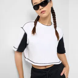 Ajile by Pantaloons Women Solid Round Neck Cotton Boxy Crop Top-picture-39