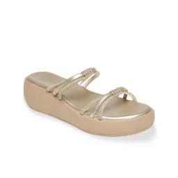Monrow Women Embellished Daisy Gold Flatform Heels-image-16