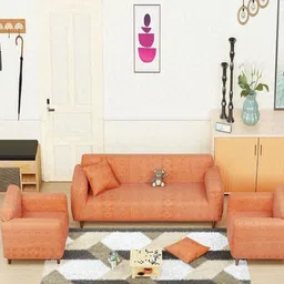 Lukzer Orange Coloured Self Design Sofa Cover With Cushion Covers & Anti slip Foam Sticks-image-40