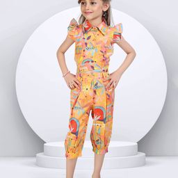 Lei-Chie Girls Printed Linen Shirt With Capri-image-61