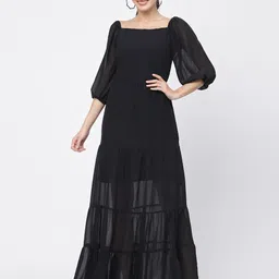 DELIS Puff Sleeve Georgette Fit & Flare Maxi Dress-picture-58