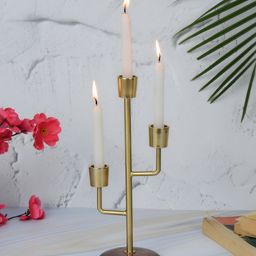Maison Modern Gold Toned & Brown Metal Wooden Candle Holder-image-29