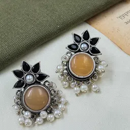 NAMAN ARTS Silver-Plated Artificial Stones Studded Circular Studs-45