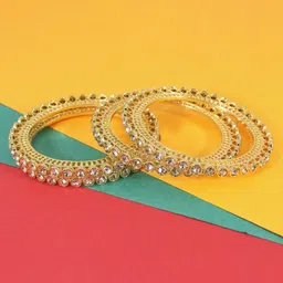 ZULKA Pack Of 4 Gold-Plated American Diamond Studded Bangles-29