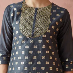 RAJGRANTH Women Regular Sequinned Chanderi Silk Kurta with Trousers & With Dupatta image 2