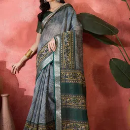 Sangria Women Ethnic Motifs Printed Silk Blend Saree-picture-8