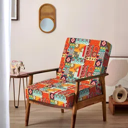 Chumbak Memsaab Red Floral Swirls Arm Chair-45