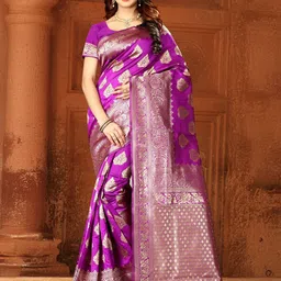 F FASHION Ethnic Motifs Woven Design Zari Pure Silk Banarasi Saree-image-82
