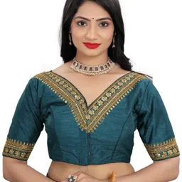 HERE&NOW Embroidered V Neck Saree Blouse-picture-8