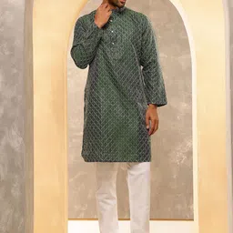 Anouk Men Geometric Embroidered Regular Thread Work Kurta with Pyjamas-0