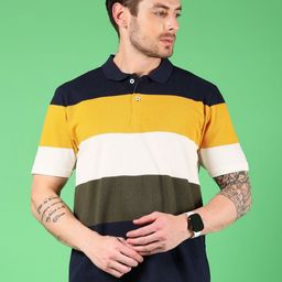 V-Mart Men Striped Colourblocked Regular Fit Polo Collar T-shirt-image-70