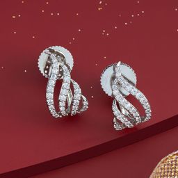 Kushal's Fashion Jewellery Rhodium-Plated Classic Zircon Studded Half Hoop Earrings-12