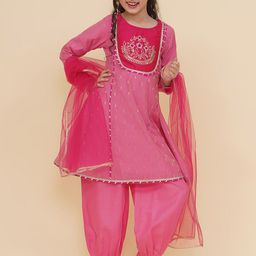 Bitiya by Bhama Girls Empire Gotta Patti Anarkali Kurta with Salwar & Dupatta-picture-12