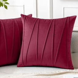 Blue Grass Red 2 Pieces Striped Velvet Square Cushion Covers-image-36