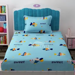 Innovative Edge Blue 160 TC Single Bedsheet with 1 Pillow Covers-11
