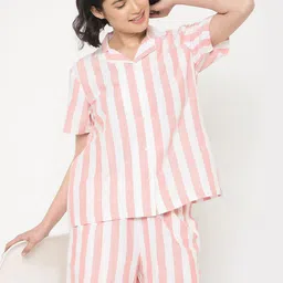 Clovia Women Striped Night suit-image-11