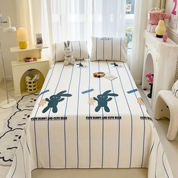 JC HOME White & Teal Cartoon Characters 140 TC King Bedsheet with 2 Pillow Covers-image-29