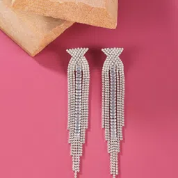 KPOP Silver-Plated Contemporary Rhinestone Studded Drop Earrings-image-43
