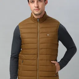 Van Heusen Athleisure Men Solid High Neck Sleeveless Quilted Jacket-picture-23