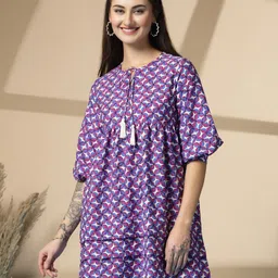 Rue Collection Print Tie-Up Neck A-Line Dress-image-78
