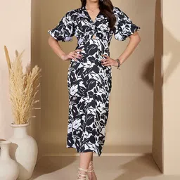 ZUMMER Women Print Puff Sleeve Cut-Outs Slits Sheath Midi Dress-picture-36