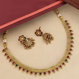 ABDESIGNS Sophisticated Gold-Plated Kempstone-Studded Temple Jewellery Set-13