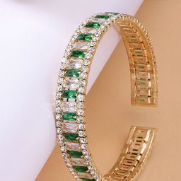 Bohey by KARATCART Women Cubic Zirconia Gold-Plated Cuff Bracelet-image-52
