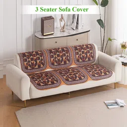 HOKIPO Brown & Orange 2 Pieces Printed Sofa Covers-picture-30
