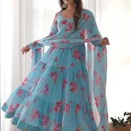 Maglite Women Floral Printed Maxi Ethnic Dress With Dupatta-image-28