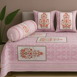 UrbanArts Set Of 6 Pink & White Printed Pure Cotton Diwan Set-image-118