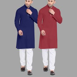 VS MALL Maroon Cotton Blend Kurta Sets-image-83