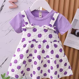 YK Girl Polka Dot Print Bow Pinafore Dress-13