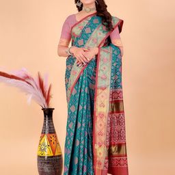 Mitera Woven Design Zari Silk Blend Patola Saree-image-44
