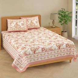 URBAN SPACE Maroon & Beige Floral 200 TC Queen Bedsheet with 2 Pillow Covers-picture-39
