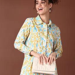 LIMEROAD Paisley Printed Shirt Collar Cotton Straight Kurta-image-86