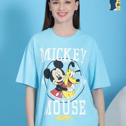 Dreambe Women Pack Of 2 Mickey Mouse Fusion Graphic Printed Cotton Oversized T-shirts-image-25