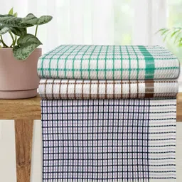 Athom Living Premium White & Green 3 Pieces Striped Cotton 210 GSM Bath Towels-image-83