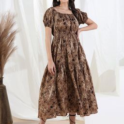 Selvia Women Ethnic Motifs Printed Puff Sleeve Fit & Flare Midi Dress-image-72