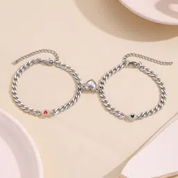 The Roadster Lifestyle Co Set Of 2 Silver-Plated Heart Magnetic Link Couple Bracelet-image-57