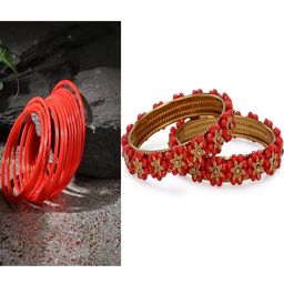 SOMIL Set Of 14 Red Alloy Artificial Stones and Beads Antique Bangles-image-97