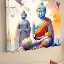 Livin'luxe White & Blue Buddha Canvas Wall Art-image-33